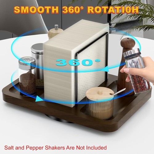 Napkin Holder for Table, Rotating Metal Napkin Dispenser with Salt and Pepper - Picture 2 of 11