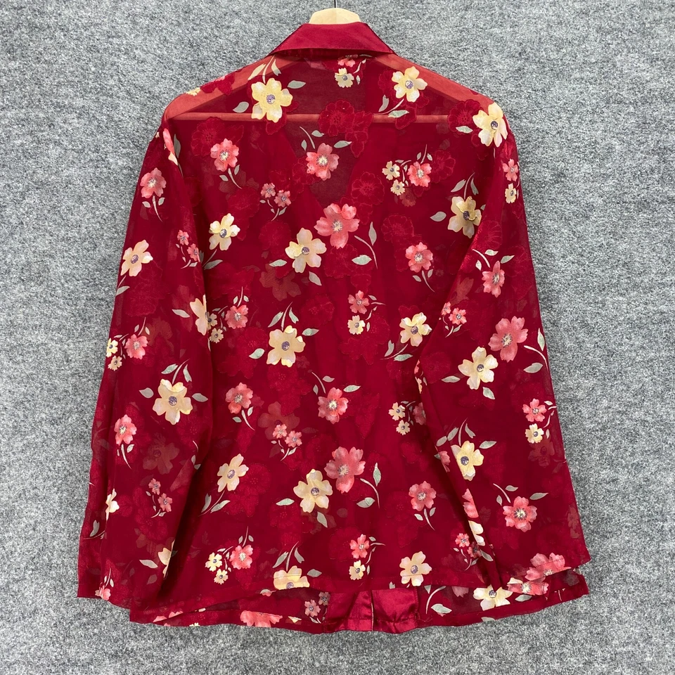 Camisa para dormir Secret Treasure para mujer L grande roja floral con botones manga larga Foto 2 de 4