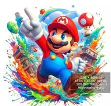 4 PNG Super Mario Splash and Watercolor Digital design PNG file for sublimation