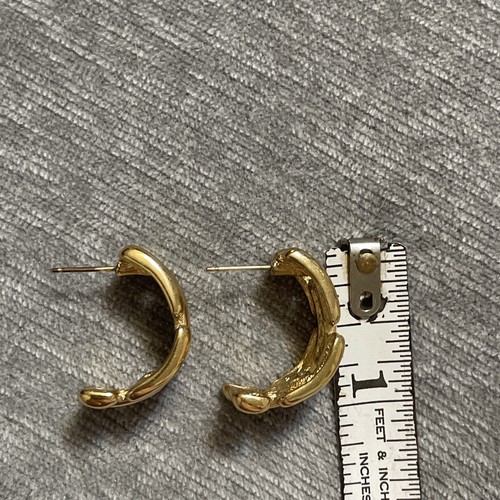 ELEGANT VTG GIVENCHY COUTURE BRUSHED GOLDEN METAL CHAIN HALF HOOP CLIP EARRINGS - Picture 10 of 10