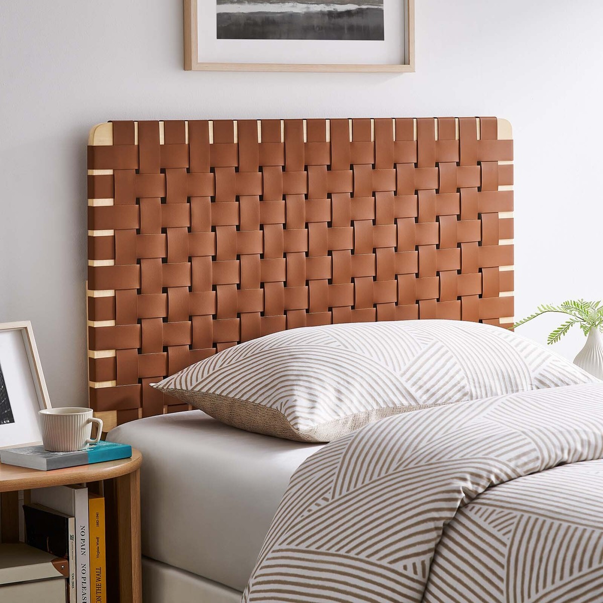 Modway Sparta Weave Twin Vegan Leather Headboard in Natural