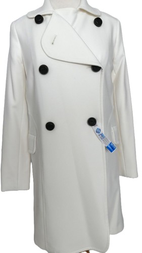 Cappotto doppiopetto primavera Shoshanna Off-White con bottoni neri taglia US 2 nuovo con etichette - Foto 5 di 15