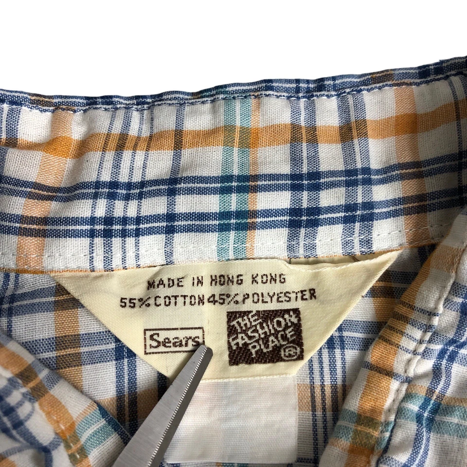 Top vintage Sears para mujer grande a cuadros semi transparente botón delantero occidental años 70 80 Foto 3 de 4