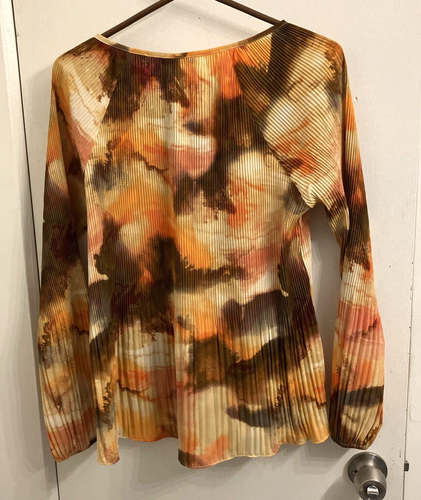 Sioni Damen Gr. Medium Bluse Top Orange Braun Langarm Crinkle Plissee Neu mit Etikett - Bild 3 von 7