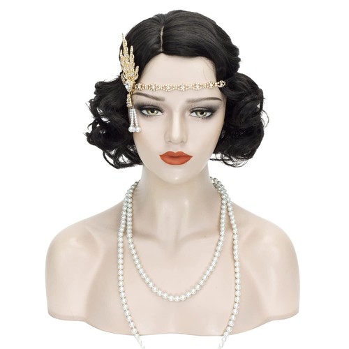 Finger Wave Wig Women Black 1920s Vintage Flapper Wig Lady Rockabilly Short - Picture 3 of 7