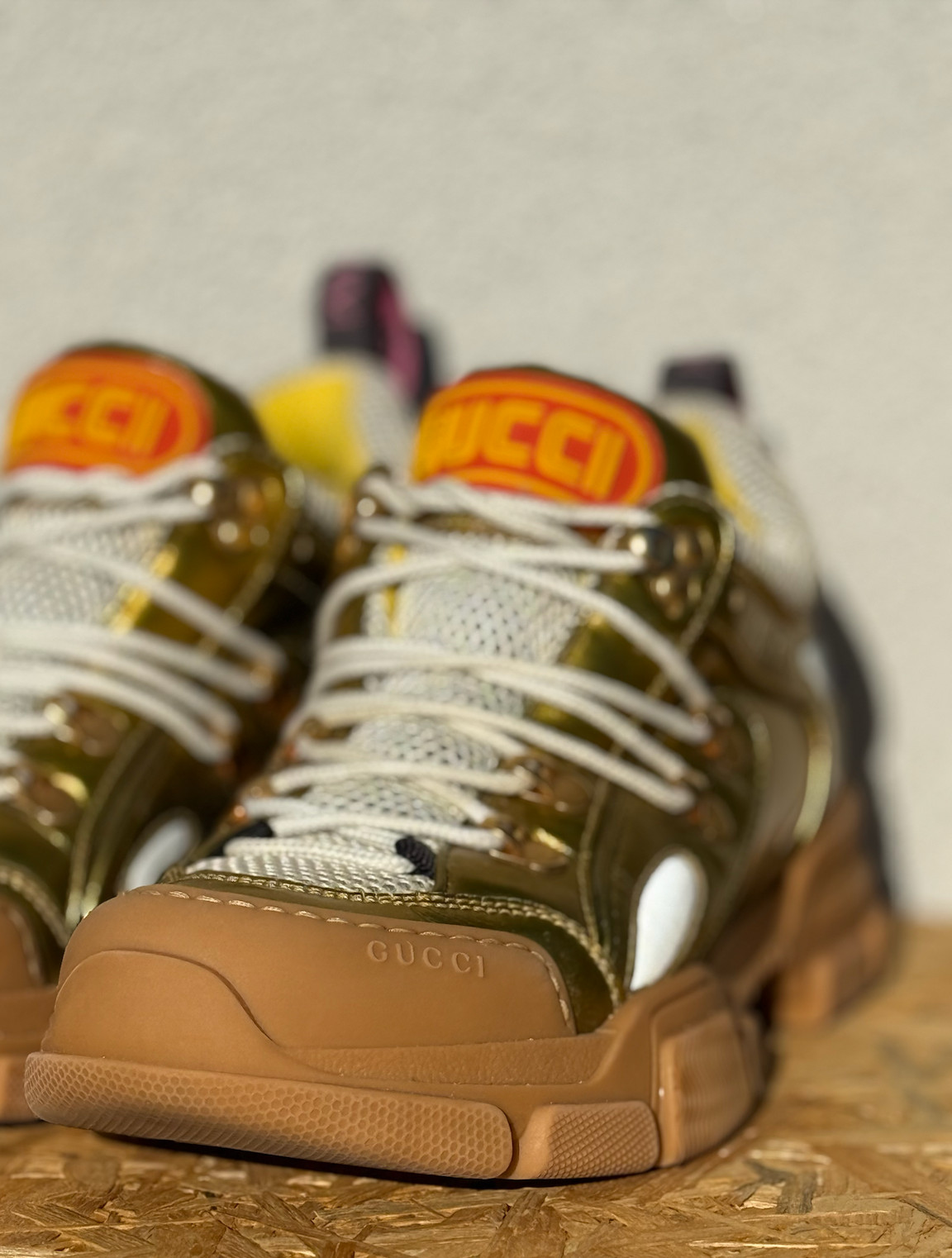 Authentic GUCCI Gold Flashtrek Leather Sneakers Womens EU 39 UK 6 RRP£1590 MINT image 6