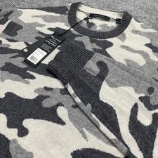 NWT Greyson Gray Camo Wolf Crew Neck Pullover Sweater Mens L Cashmere Wool Blend