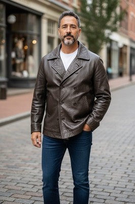 Steelwing Black Genuine Leather Peacoat Men s Size S | Fits 50 52 | Made in Kore
