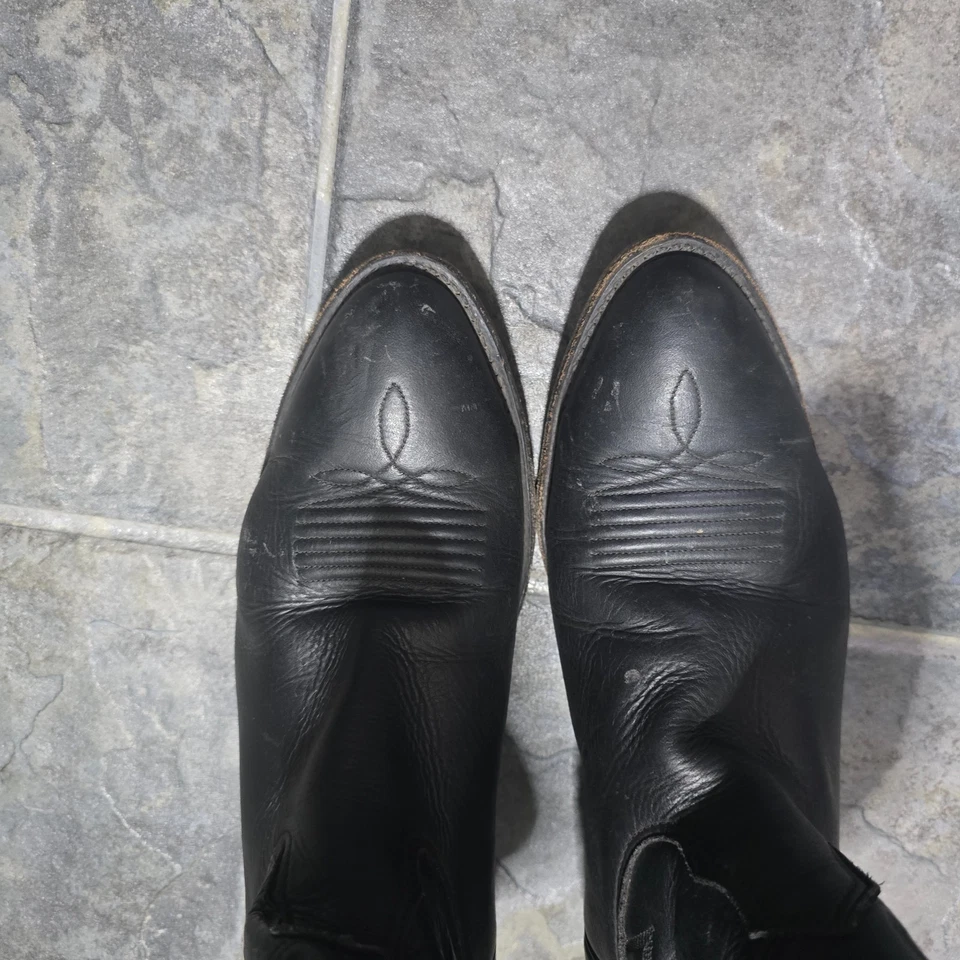 Vtg. Nocona Men's Black Deertan Leather Cowboy Boots Size 10.5 Handmade In USA - Image 3 of 4