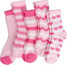 Heart Patterned Fluffy Slipper Socks - 5 Pairs for Winter Warmth  Comfort