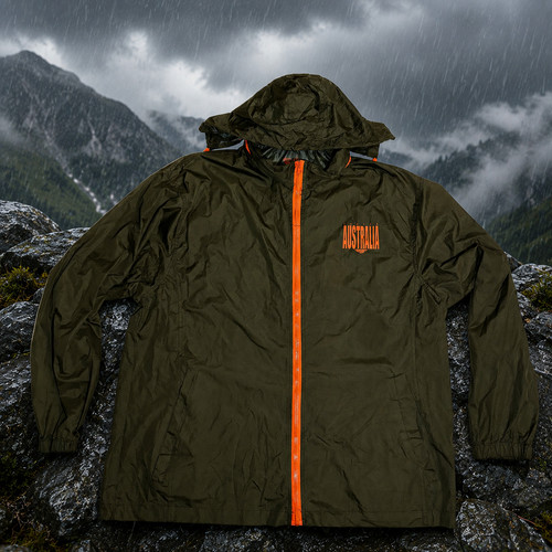 Rivers Unisex Hooded Rain Jacket Windbreaker Khaki Olive Green Orange Size L
