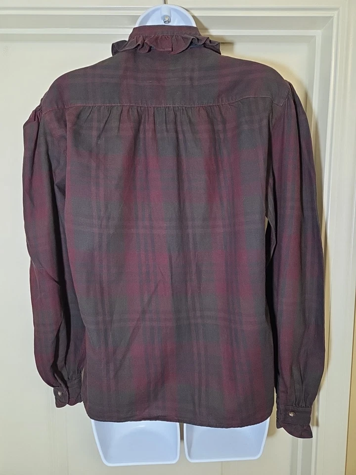 Blusa polo vintage anos 90 Ralph Lauren xadrez tartan cetim laço algodão com babados tamanho 6 - Imagem 4 de 4