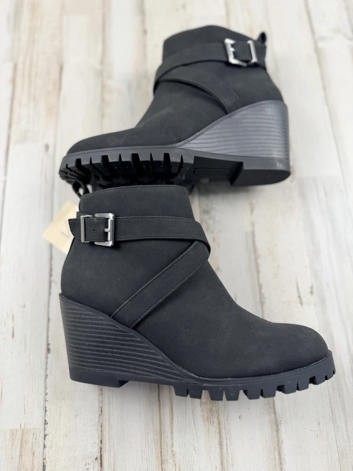 St Johns Bay Portobello на танкетке женщин 7 М ботильоны из черной кожи молнии новый в коробке - Изображение 2 из 4