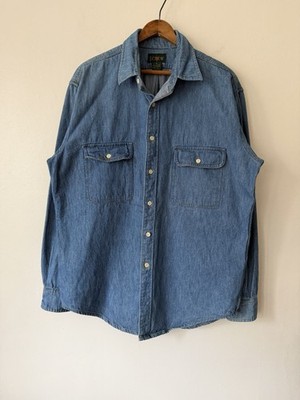 VTG 80s 90s J Crew Oarsman Denim Button Up Shirt Blue Medium USA Made