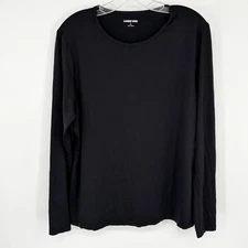Lands End L Large 14 16 Womens Solid Black Long Sleeve Top Nylon
