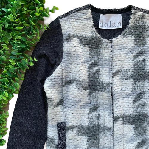 Chaqueta Suéter Dolan Anthropologie Lana Mohair Tejido Cremallera Gris Marfil Blanco Talla L - Imagen 3 de 6