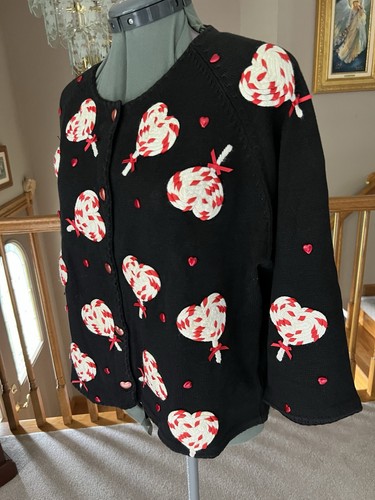 Michael Simon XL Heart Lollipop Valentines Day Love Sweater Cardigan Christmas - Picture 3 of 10