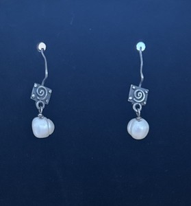 Sterling Silver & Pearl Earrings candle hook earrings 1.25”