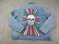 Giacca denim Hoxton uomo XL blu cotone toppa biker logo stampa teschio sul retro