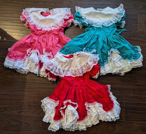 Lot of Lid’l Dolly's Pink Teal ruffle full circle pageant party dress girls sz 5