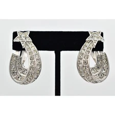 Cindy Adams Vintage Shooting Star Clip On Earrings Crystal Silver Signed BinBK