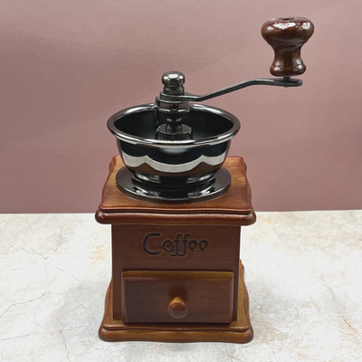 Coffee Bean Machine Travel Wooden Burr Mill Hand Crank Grinder Manual