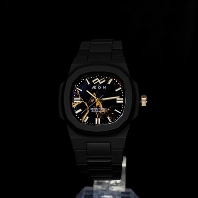 herrenuhr schwarz matt Polycarbonat Zeiger gold Uhr Stil rau watch