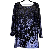 MINKPINK Great Escape Blue Low Back Long Sleeve Sequin Dress Small NYE 