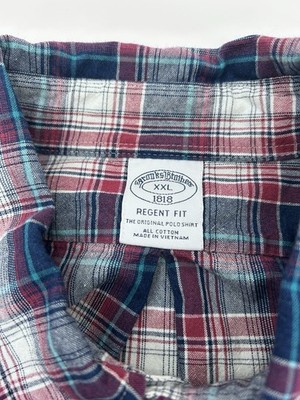 Brooks Brothers Regent Button Down Mens XXL Red Blue Teal Plaid Long Sleeve