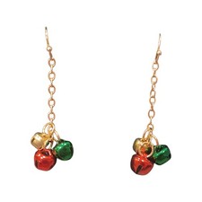 Red, Green, and Gold-Tone Jingle Bells on Chain Earrings New without Tags NWOT