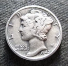OLD SILVER 1942-D MERCURY DIME UNITED STATES OF AMERICA DENVER ~ WORLD WAR II