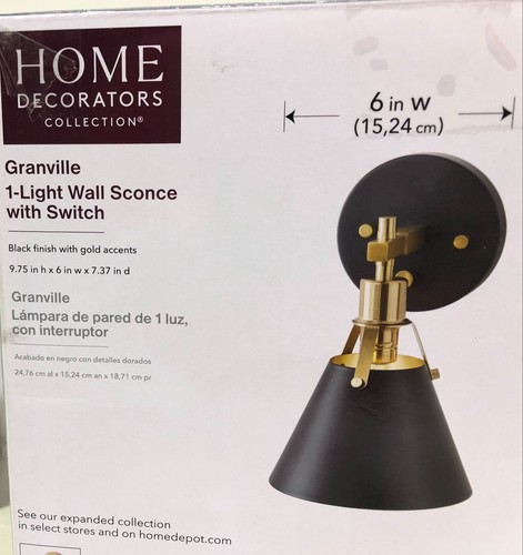 Home Decorators Granville 1-Light Matte Black & Gold Indoor Bath Light New - Picture 3 of 3