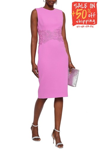RRP€1464 LELA ROSE Sheath Dress US10 UK14 IT46 XL Lined Lace Trim Made in USA