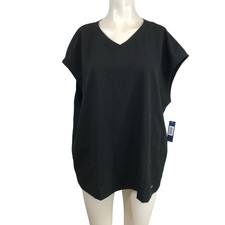 Jaanuu Womens Black V-Neck Scrub Top Relaxed Fit Side Pockets Size Large NWT