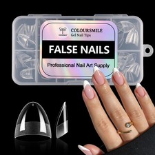 COLOURSMILE Short Almond Half Cover Nail Tips - 216PCS Pre Etched Tips, 12 Si...