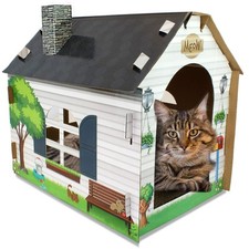 Cardboard Cat House Hideaway Playhouse with Cat Scratcher Scratching Pad 19"L...