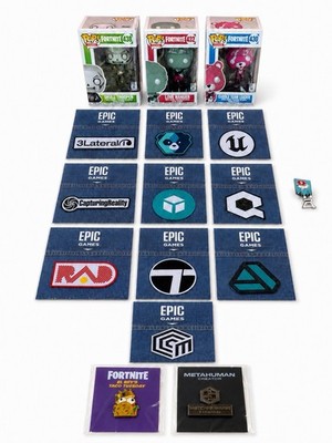 18pc Rare Epic Games Fortnite Employee Only Pins Patches Funko Pop Bundle
