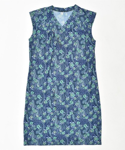 VINTAGE Damen Basic Kleid IT 48 XL blau geblümt Polyester GE08