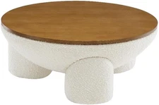 Tridome Large round Upholstered Boucle Fabric Coffee Table with Storage in Natur