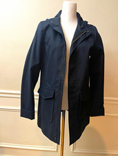 AETHER Womens Navy Hooded Zip Front Anorak Mid-Length Jacket Pockets Size 2