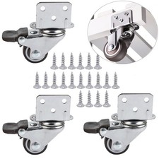 1" Swivel Plate Caster Wheels with Brake L-Bracket Side Mount TPR Small Furni...