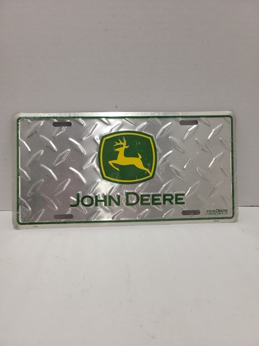 John Deere Silver License Plate with Green Logo