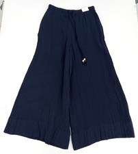 Autograph Women's Trousers Navy Wide Leg Palazzo Cropped Elastic Waist New