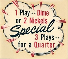 1950s juke box "bubble" Pricing Decal - "3 Plays..for a Quarter" - NOS - 3 each