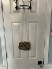 Vtg Whiting  Davis Gold Mesh Evening Clutch Purse w/ Rhinestone Clasp Art Deco