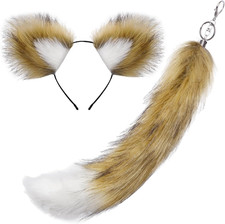 Wolf Fox Ears Headband and Tail Set Fluffy Fox Tail Costume Accessory Halloween