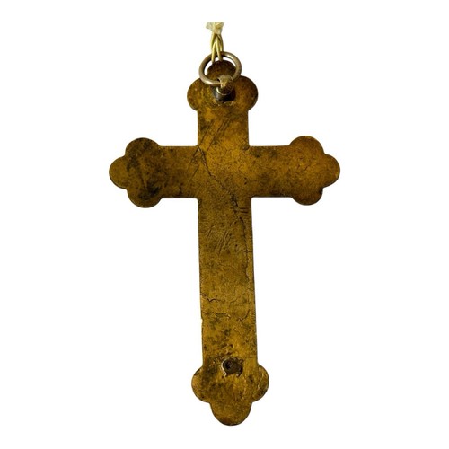 Antik 1870er Italienische Bronze Cloisonné Emaille Kreuz Anhänger Grand Tour Periode - Bild 2 von 4