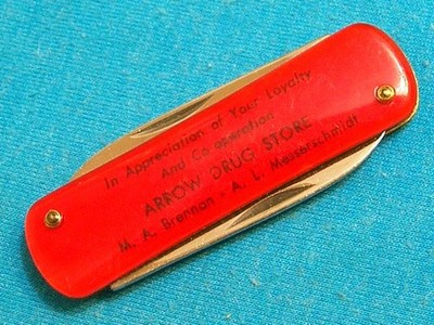 VINTAGE USA KNIFE ARROW DRUG STORE ADVERTISING GENTS LOBSTER PEN UTILITY KNIVES