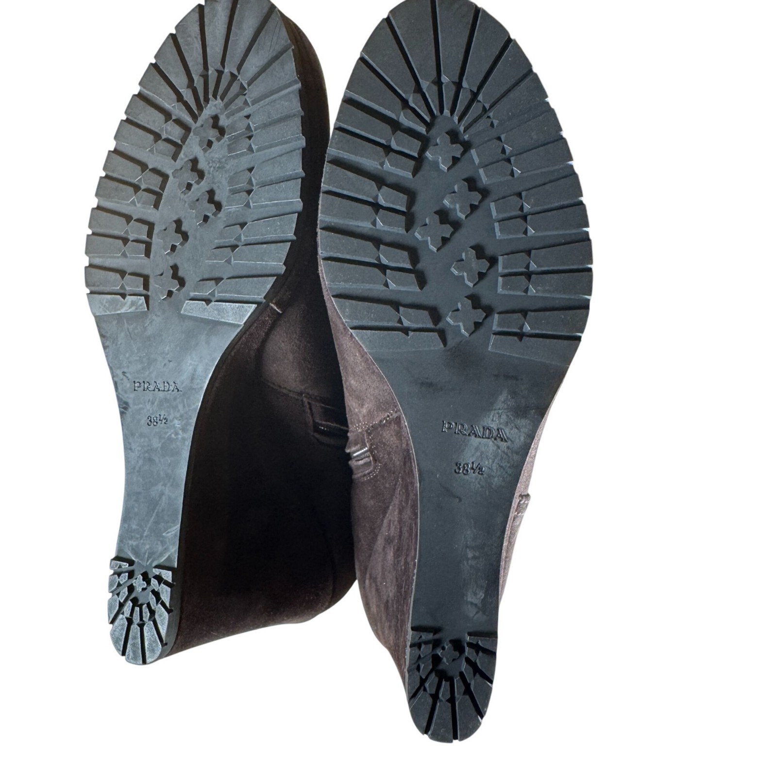 Prada Brown Suede Wedge Heel Ankle Boots Booties Size 38.5 thumbnail 3