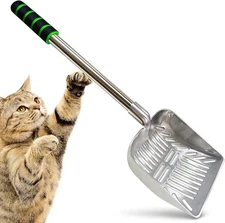 Cat Litter Scoop, Stainless Steel Long Handle Chicken Coop Poop Scooper, Comfort